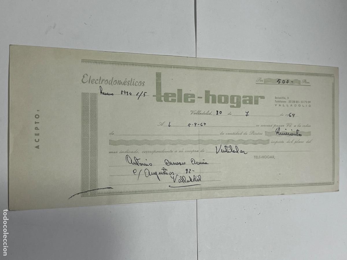 Documents bancaires: LETRA DE CAMBIO. 1969. ELECTRODOM&Eacute;STICOS TELE-HOGAR. VALLADOLID.