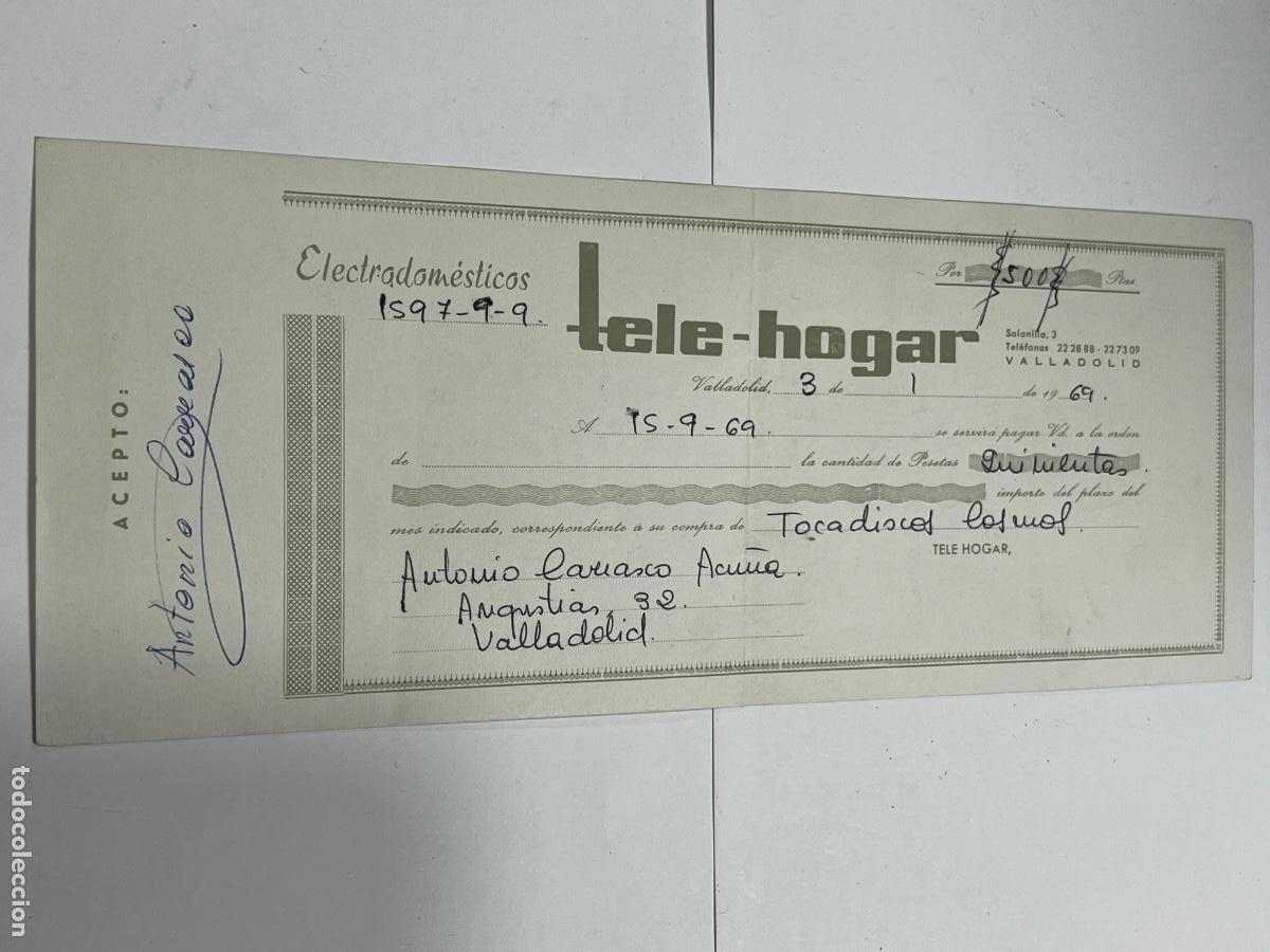Documenti bancari: LETRA DE CAMBIO. 1969. ELECTRODOM&Eacute;STICOS TELE-HOGAR. VALLADOLID.