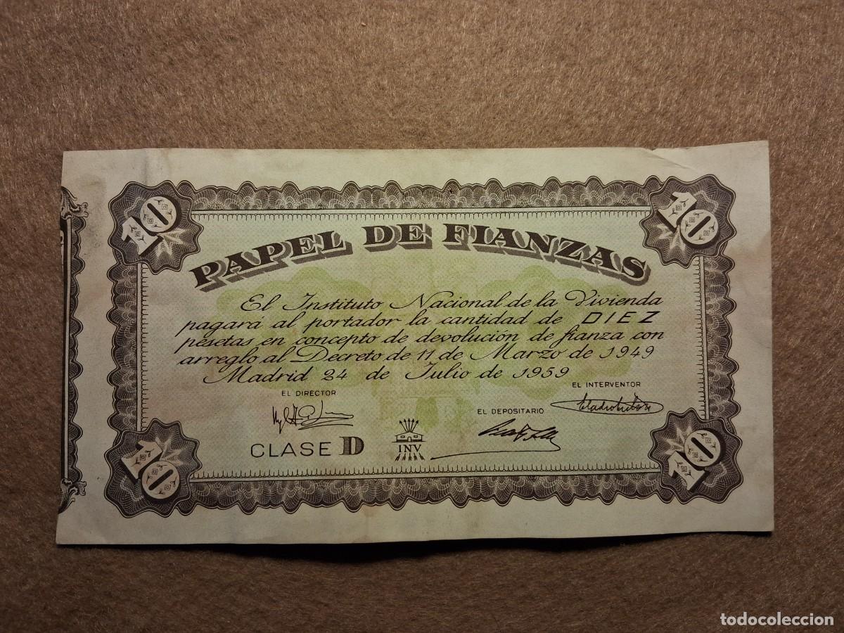 Documentos bancarios: PAPEL DE FIANZAS INSTITUTO NAL. DE LA VIVIENDA. JULIO DE 1959.- VALOR 10 PTAS.