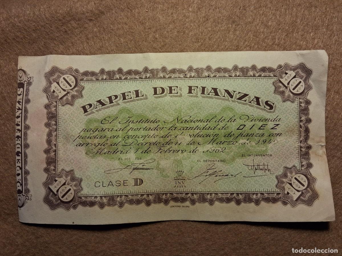 Documentos bancarios: PAPEL DE FIANZAS INSTITUTO NAL. DE LA VIVIENDA. FEBRERO DE 1962.- VALOR 10 PTAS.