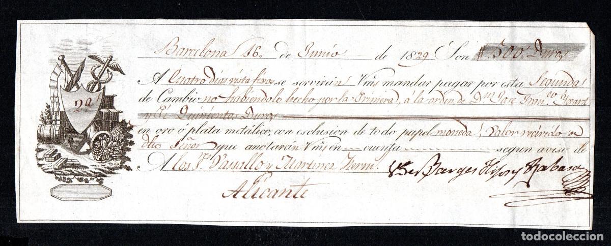 Documentos bancarios: 1829, 16 de junio. Barcelona a Alicante. - Foto 1