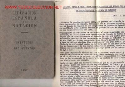 Sammelleidenschaft Sport: 1957.NATACION.FEDERACION ESPA&Ntilde;OLA Y DOS HOJAS