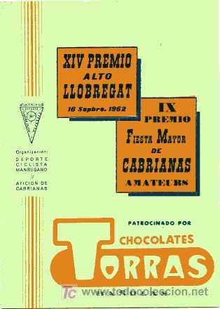 Coleccionismo deportivo: CICLISMO PROGRAMA XIV PREMIO ALTO LLOBREGAT A&Ntilde;O 1962 - Foto 1
