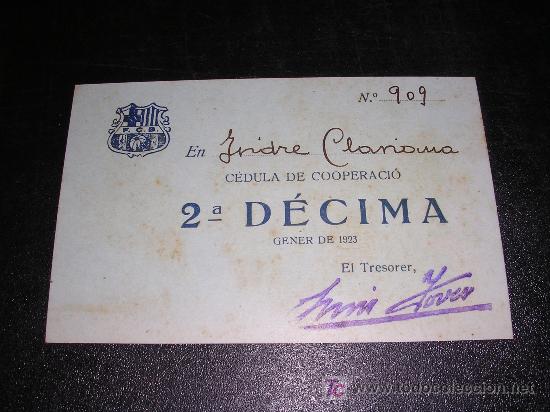 Collectionnisme sportif: F.C.BARCELONA, 2&ordf; DECIMA GENER DE 1923, N&ordm;909