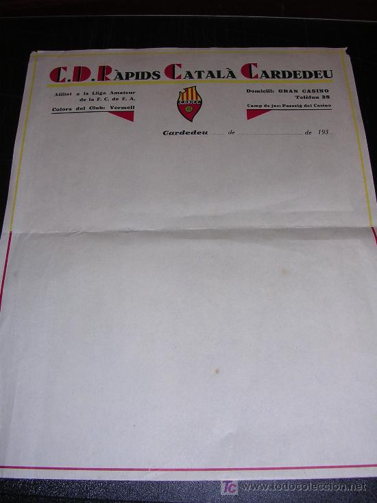 Sports collectibles: MEMBRETE DE C.D.RAPIDS CATALA CARDEDEU 193? ,