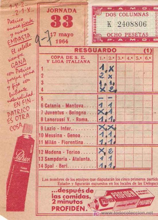Coleccionismo deportivo: Quiniela 1964 - Foto 1