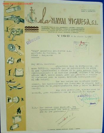 Collectionnisme sportif: CARTA NAVAL VIGUESA