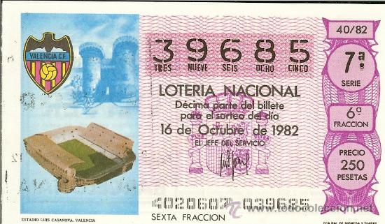 Coleccionismo deportivo: DECIMO DE LOTERIA NACIONAL VALENCIA CF ESPA&Ntilde;A82 - Foto 1
