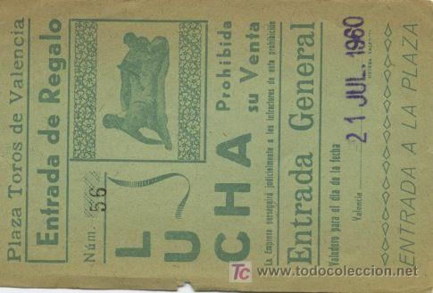 Collectionnisme sportif: ENTRADA BOXEO , LUCHA , PLAZA DE VALENCIA , 1960 EBX23