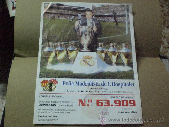 Sammelleidenschaft Sport: Participaci&oacute;n de Loteria del Real Madrid Pe&ntilde;a Madridista Hospitalet a&ntilde;o 1998 Lorenzo Sanz Copa Europ