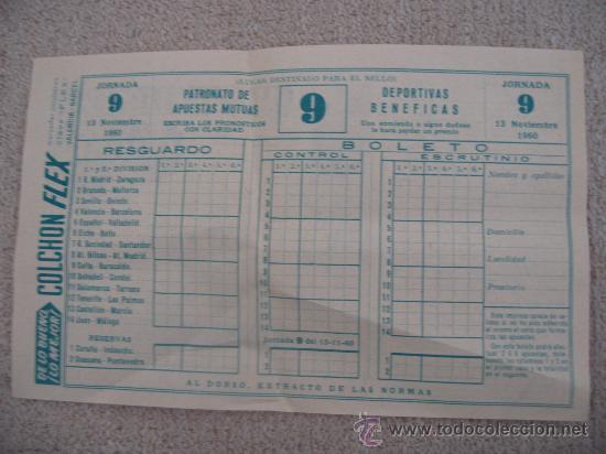 Coleccionismo deportivo: Boleto de quinielas de 1960 - Foto 1