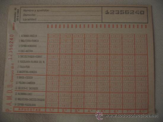 Coleccionismo deportivo: Boleto de Quinielas. 1982.  Jornada 42 - Foto 1
