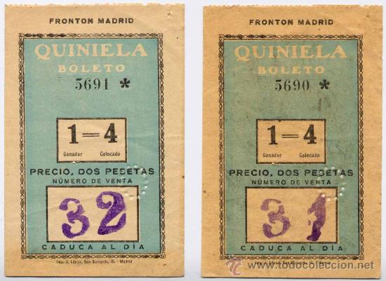 Coleccionismo deportivo: BOLETOS QUINIELA FRONT&Oacute;N DE MADRID. 2 PESETAS - Foto 1