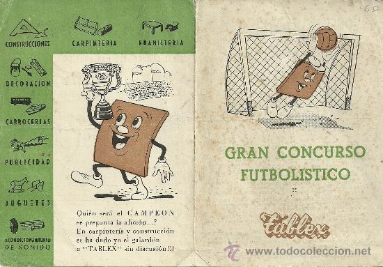 Coleccionismo deportivo: GRAN CONCURSO FUTBOLISTICO TABLEX PREMIO 5 PESETAS 1954