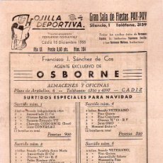 Colecionismo desportivo: HOJILLA DEPORTIVA. CADIZ 18 DICIEMBRE 1955. GRAN SALA DE FIESTA PAY-PAY. 22 X 16 CM. . Lote 20885571
