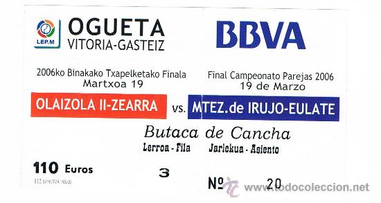 Coleccionismo deportivo: ENTRADA FINAL CAMPEONATO PAREJAS 2006 - Foto 1
