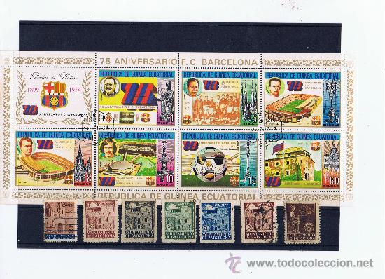 Sports collectibles: hojita conmemorativa Guinea Ecuatorial 75 aniv Barcelona i series completas ayuntamiento