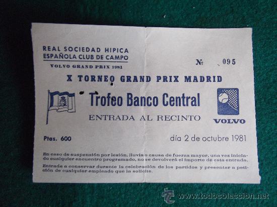 Sports collectibles: MADRID X TORNEO GRAND PRIX-REAL SOCIEDAD HIPICA ESPA&Ntilde;OLA CLUB DE CAMPO-VOLVO-2 OCTUBRE 1981-