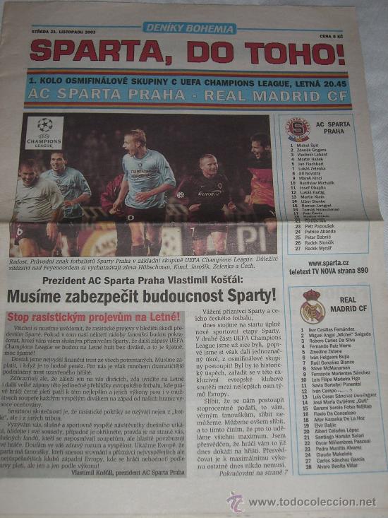 Sports collectibles: Programa f&uacute;tbol Sparta Praga - Real Madrid (Champions League 2001)
