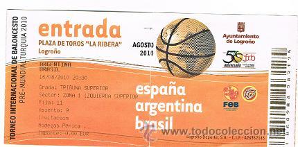 Coleccionismo deportivo: ENTRADA DE BALONCESTO ARGENTINA vs BRASIL - Foto 1