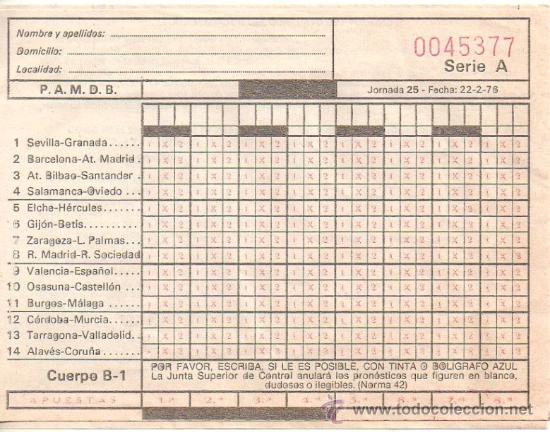 Coleccionismo deportivo: BOLETO DE QUINIELA. 22 FEBRERO 1976. - Foto 1