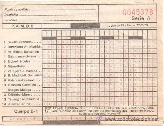 Coleccionismo deportivo: BOLETO DE QUINIELA. 22 FEBRERO 1976. - Foto 1