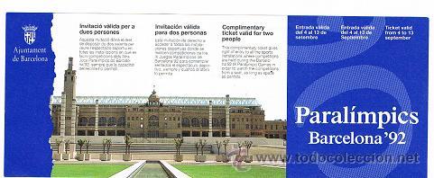 Coleccionismo deportivo: ENTRADA PARAOLIMPIADAS BARCELONA 92 - Foto 1