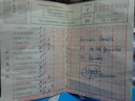 Coleccionismo deportivo: BOLETO DE QUINIELAS. 1983. JORNADA 20 - Foto 1