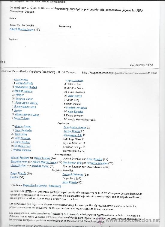 Coleccionismo deportivo: ACTA ARBITRAL ENCUENTRO DEPORTIVO-ROSENBORG - Foto 2