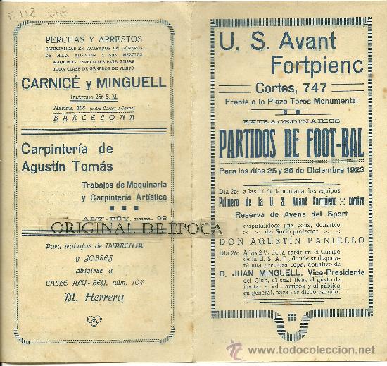 Coleccionismo deportivo: (F-112)PROGRAMA FOOT-BALL A&Ntilde;OS 20 U.S.AVANT FORTPIENC - Foto 1