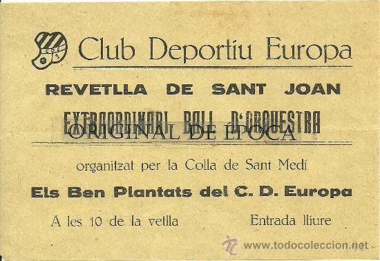 Coleccionismo deportivo: (F-101)PANFLETO C.D.EUROPA EQUIPO FOOT-BALL A&Ntilde;OS 20
