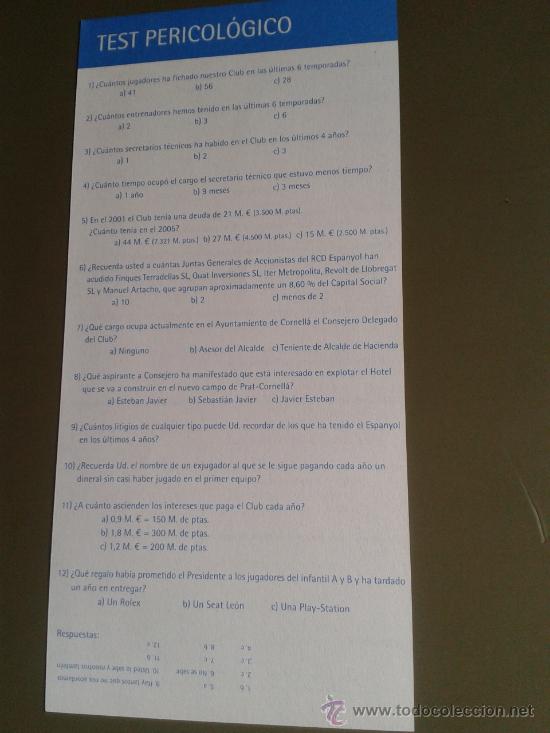 Sammelleidenschaft Sport: Test Pericol&oacute;gico. Elemento de campa&ntilde;a electoral candidatura Biern presidencia RCD Espanyol Espa&ntilde;ol