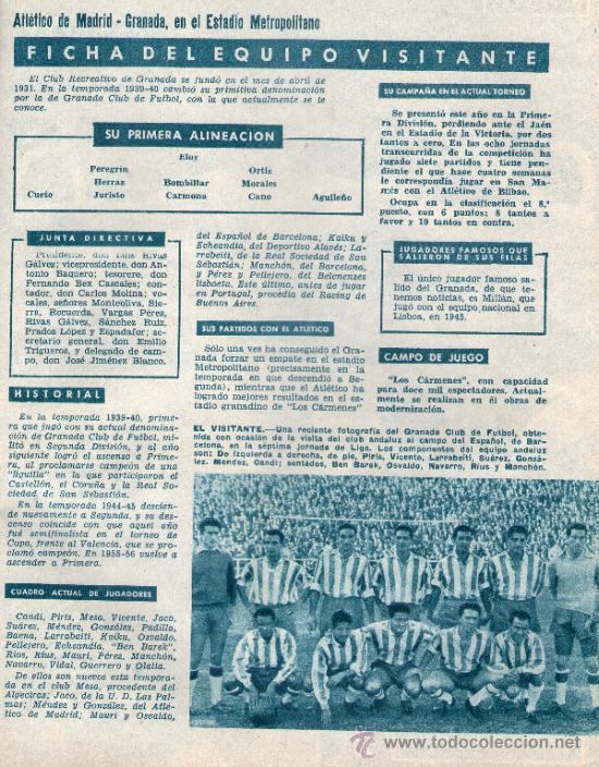 Coleccionismo deportivo: CLUB RECREATIVO GRANADA. FICHA HISTORIA. TAMA&Ntilde;O FOLIO. 1 HOJA. ARTICULO DE REVISTA. A&Ntilde;O: 1957