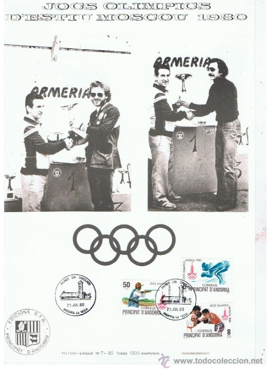 Sammelleidenschaft Sport: matasello primer dia andorra espanyola  1980 olimpiadas moscu