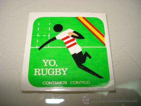 Sammelleidenschaft Sport: Antigua Etiqueta Adhesiva ** CONTAMOS CONTIGO ** - YO RUGBY - .A&ntilde;o 1970s.