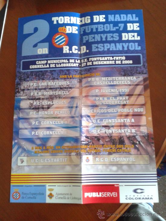 Sammelleidenschaft Sport: Cartel segundo torneo de pe&ntilde;as RCD Espanyol R.C.D Espa&ntilde;ol organizado 2008 en ciudad de Cornell&agrave;