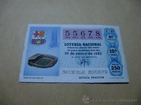 Coleccionismo deportivo: Boleto Participacion LOTERIA NACIONAL F C Barcelona Camp NOU A&ntilde;o 1982