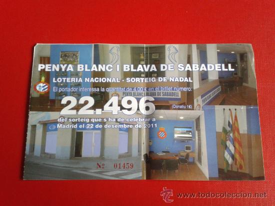 Coleccionismo deportivo: Papeleta sorteo Navidad 2011 pe&ntilde;a Sabadell RCD Espanyol R.C.D Espa&ntilde;ol - Foto 1