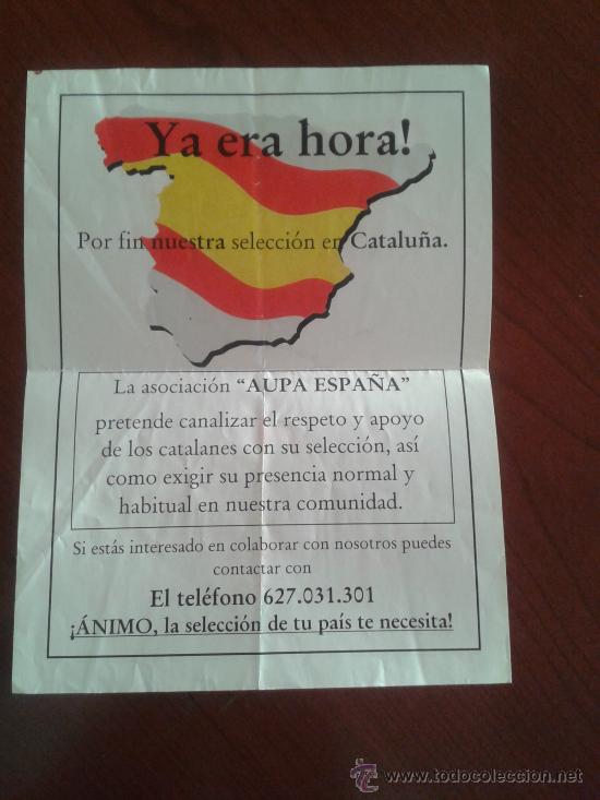 Collectionnisme sportif: Folleto pro-selecci&oacute;n espa&ntilde;ola de f&uacute;tbol La Roja en Catalu&ntilde;a Aupa Espa&ntilde;a