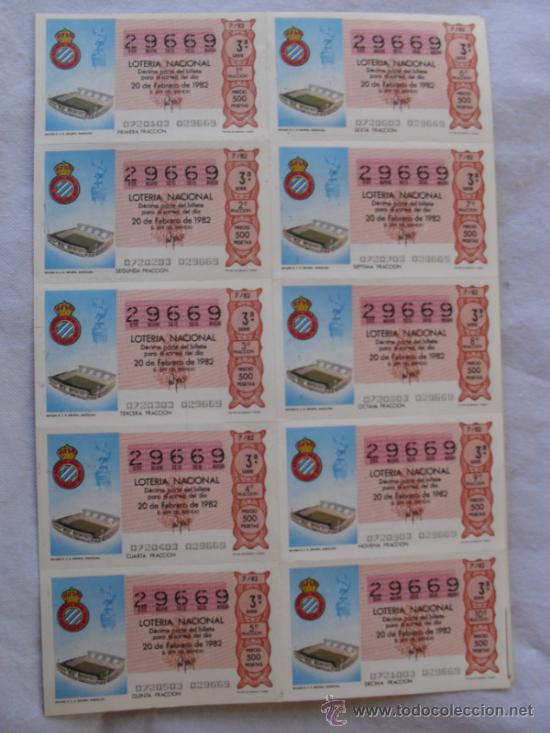 Sammelleidenschaft Sport: BILLETE LOTERIA DIEZ DECIMOS 20-2-1982