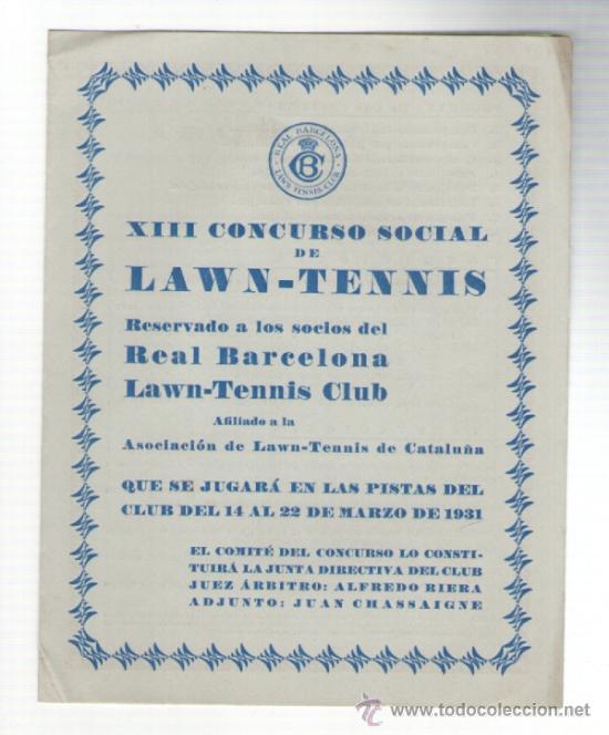 Sammelleidenschaft Sport: 6 folletos del Concurso Social de Lawn - Tennis. Reservado a los socios del Real Barcelona Lawn-Tenn