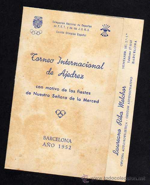 Coleccionismo deportivo: TORNEO INTERNACIONAL AJEDREZ - BARCELONA 1952 - CARTILLA ESTADILLO RESULTADOS