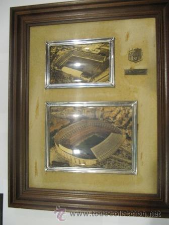 Sammelleidenschaft Sport: Cuadro del FCBarcelona con los dos estadios 1927-1987, 50x40cms