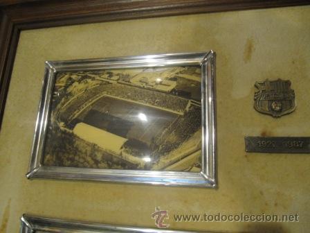 Coleccionismo deportivo: Cuadro del FCBarcelona con los dos estadios 1927-1987, 50x40cms - Foto 3