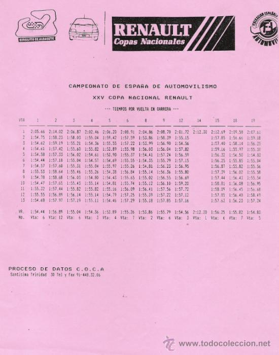 Collezionismo sportivo: CAMPEONATO DE ESPA&Ntilde;A DE AUTOMOVILISMO - XXV COPA NACIONAL RENAULT - 21 DE MARZO DE 1993