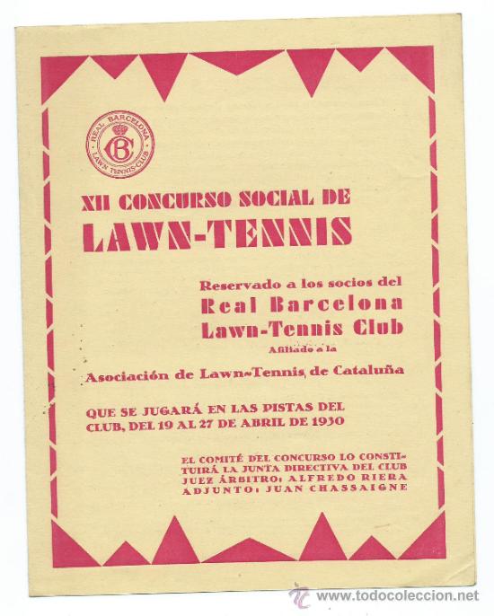 Sammelleidenschaft Sport: XII CONCURSO SOCIAL DE LAWN -TENNIS. 1930