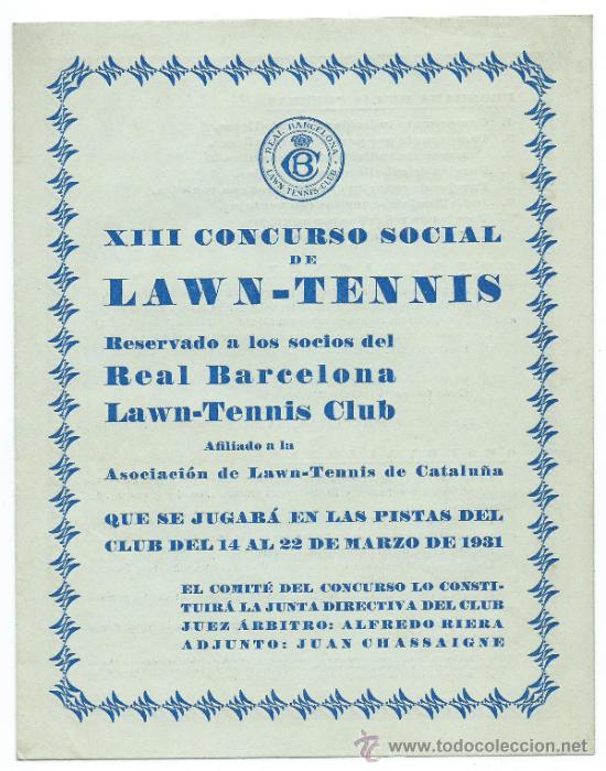 Sammelleidenschaft Sport: XIII CONCURSO SOCIAL DE LAWN-TENNIS.1931.