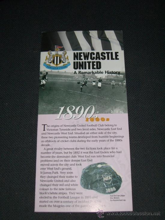 Coleccionismo deportivo: Tr&iacute;ptico oficial que recoge la historia del Newcastle mediante fotograf&iacute;as y textos.