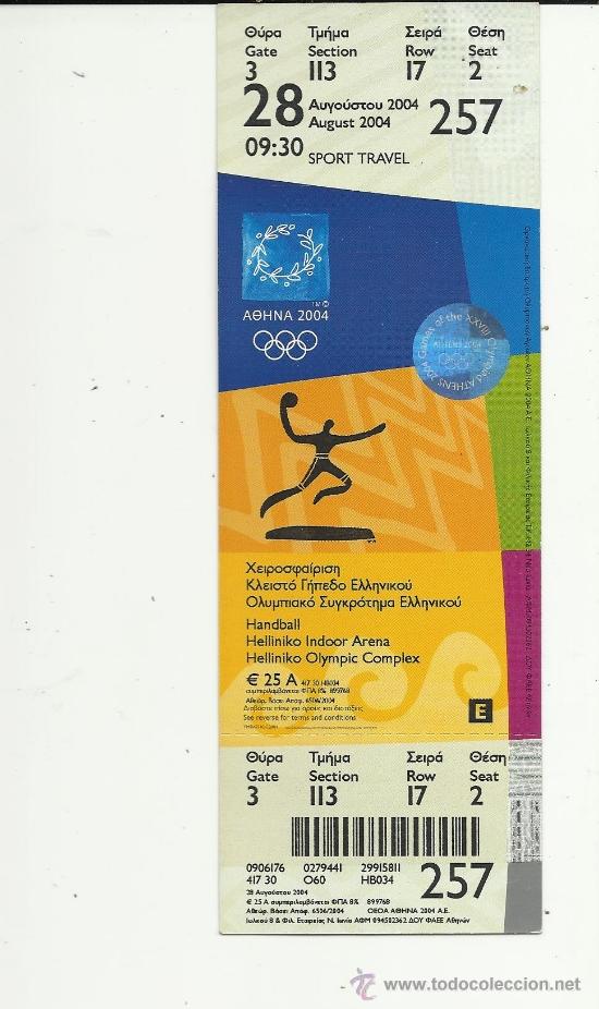 Coleccionismo deportivo: Entrada olimpiada de atenas 2004 .la de la foto