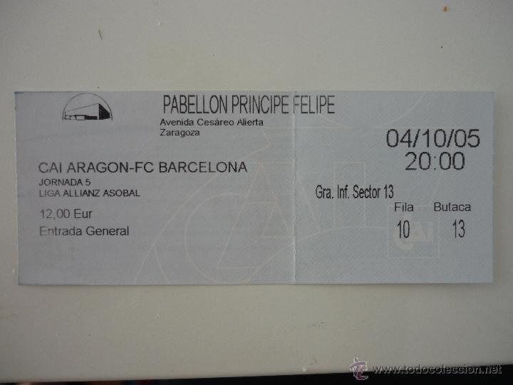 Coleccionismo deportivo: ENTRADA BALONMANO PRINCIPE FELIPE ZARAGOZA CAI ARAGON - FC BARCELONA TEMPORADA 2005 2006 - BAR&Ccedil;A